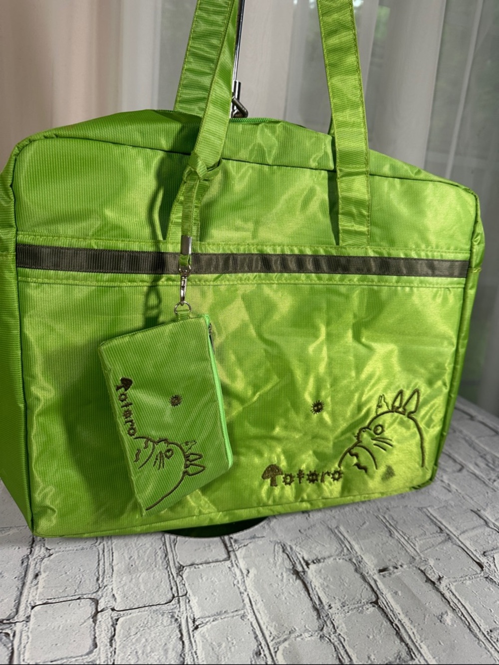 Studio Ghibli My Neighbor Totoro Green Laptop Tote Bag Anime w/ pouch embroidery - Picture 11 of 16